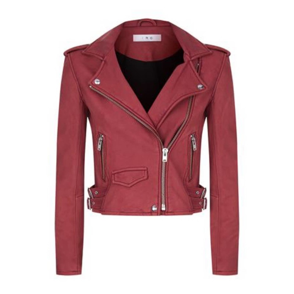 IRO Asheville Leather Moto Cropped Jacket Magnolia